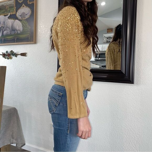 Newport News Womens V-Neck Long Sleeve Sequins Wrap Top Blouse Brown Size XL - Picture 4 of 15